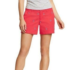 Old Navy Coral Anchor Shorts Women's Size 6 Summer 100% Cotton Vacation Beach